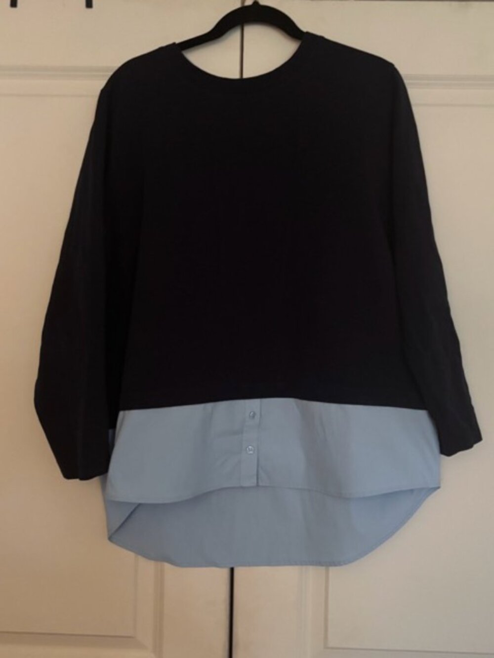 Athleta Navy Half Sweatshirt/Half Buttondown